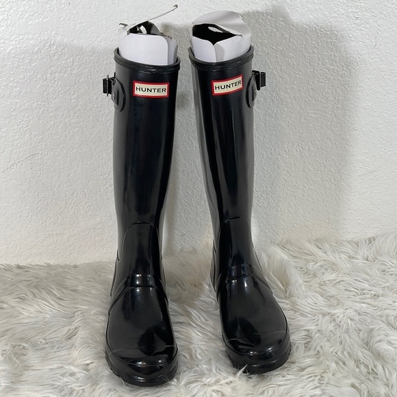 HUNTER Original Tall Black Gloss Rain Boots Waterproof 
Size 7 New - Picture 2 of 16